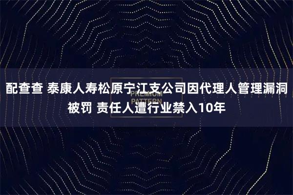 配查查 泰康人寿松原宁江支公司因代理人管理漏洞被罚 责任人遭行业禁入10年